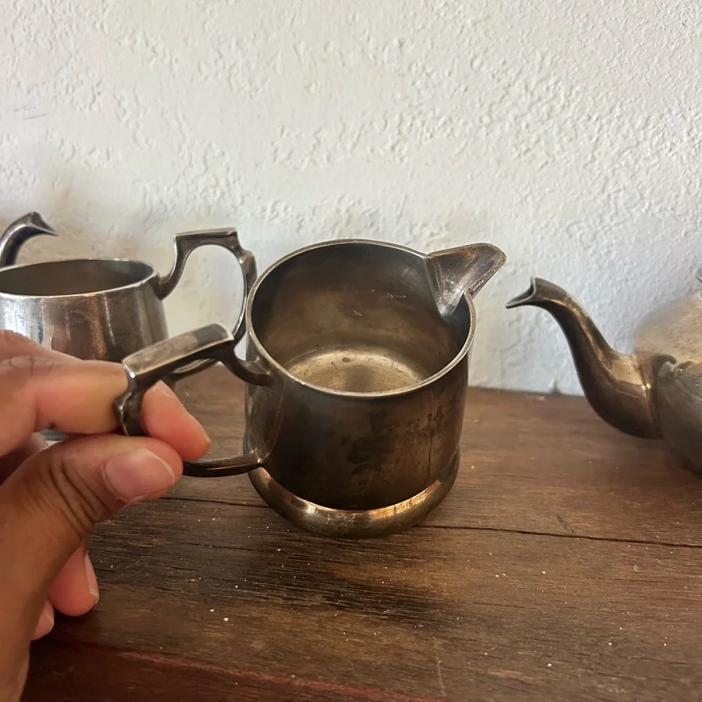 Vintage 4pc Silver Plated Tea Set Made in India Natural Patina